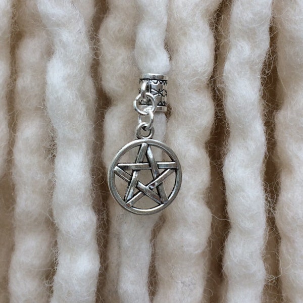 Silver Effect Pentagram Dread Bead, Dreadlock Charm, Dread Jewellery, Dreadlocs, Boho, Gypsy, Pirate, Hair beads, UK SELLER Ready to post