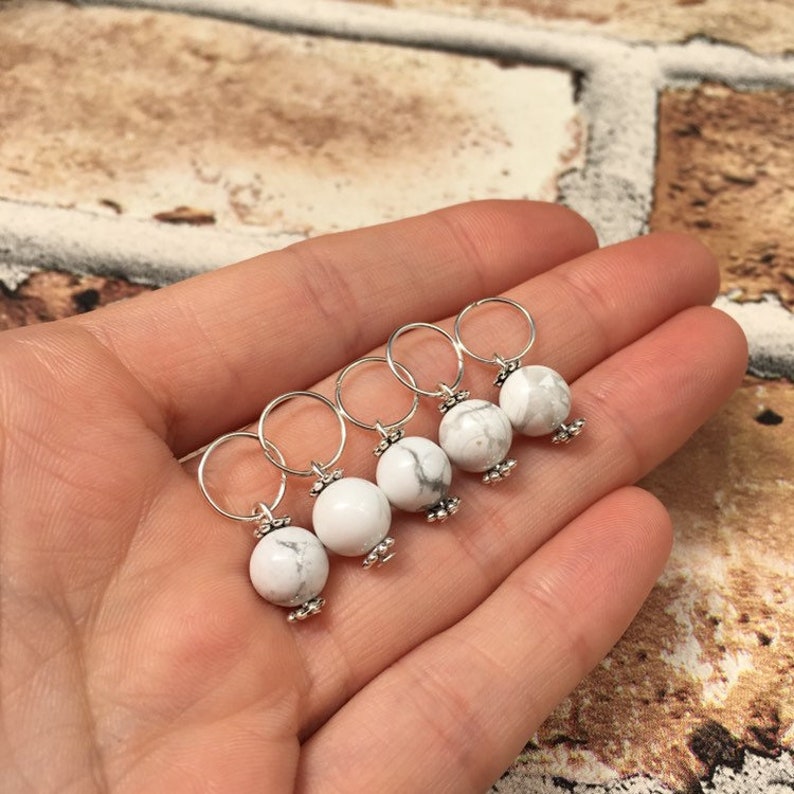 5 Howlite Gemstone Hair Rings Dreadlock Beads