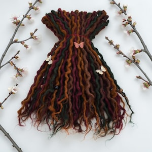 SE Natural Wool Dreadlocks: Red, Brown, Green, Orange Boho Hair Accessories