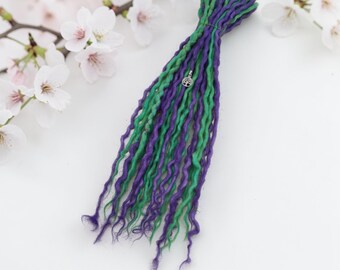 SE Natural Wool Dreadlocks Purple and Green Hair accessories - custom lengths and quantity