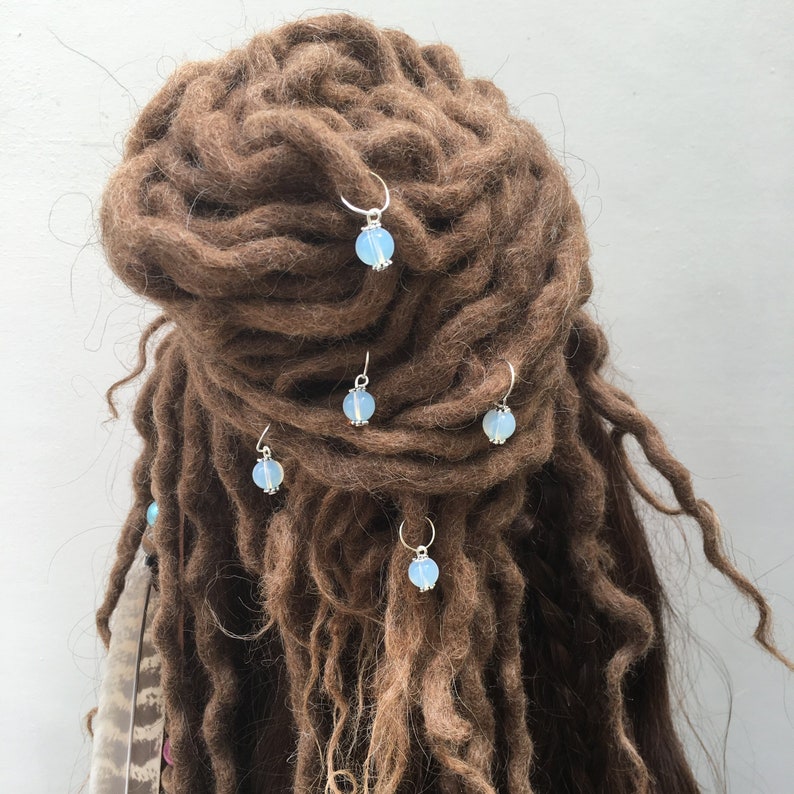 5 Howlite Gemstone Hair Rings Dreadlock Beads