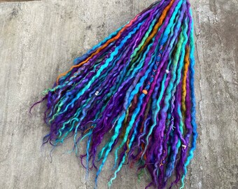 50 Double Ended Wool Dreadlocks, 17-20 inches, Wild Sea Witch