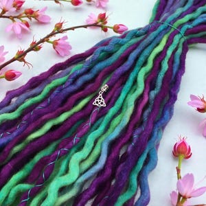 DE Natural Wool Dreadlocks Jade Green Plum into Hair accessories - custom lengths and quantity