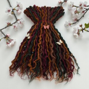 DE Natural Wool Dreadlocks Red, Brown, Green, and Orange Hair accessories - custom lengths and quantity