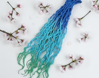 Natural Wool Dreadlocks, Blue Green Ombre, Single-Ended Accessories