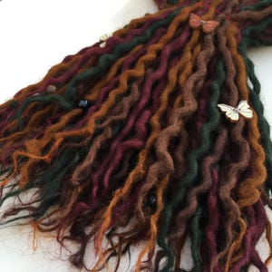 SE Natural Wool Dreadlocks Red, Brown, Green, and Orange Hair accessories - custom lengths and quantity