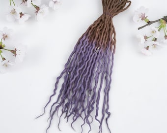 DE Natural Wool Dreadlocks Brown into Lavender Hair accessories - custom lengths and quantity