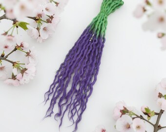 DE Natural Wool Dreadlocks, Green into Purple Hair accessories - custom lengths and quantity