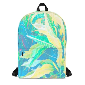 Sac à dos imperméable, poche pour ordinateur portable, art original de feuilles bleu vert, plante tropicale amoureux de la nature motif camouflage moderne enfant adolescent fille garçon