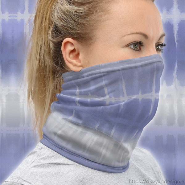 Unisex Neck Gaiter, Fabric tube mask, Original tie dye (shibori) art, Indigo blue Pattern, Face cover, headband bandana washable reusable