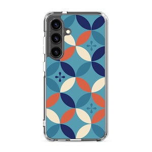 Samsung Galaxy Case S10 S20 S21 S22 S23 S24 S25 e Plus + Ultra Original vintage aesthetic retro shippou pattern art blue 70s 80s cute design