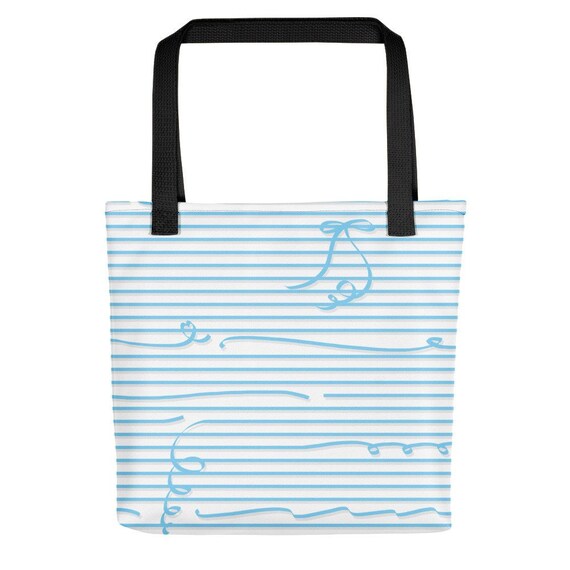 blue and white striped bag next