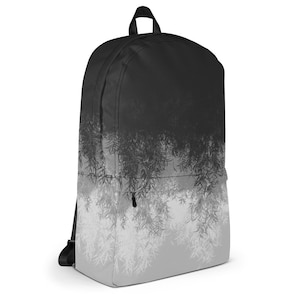 Sac à dos imperméable, pochette pour ordinateur portable, feuilles de saule, œuvre d'art originale, impression intégrale, silhouette nature wabi sabi enfant ado fille garçon noir