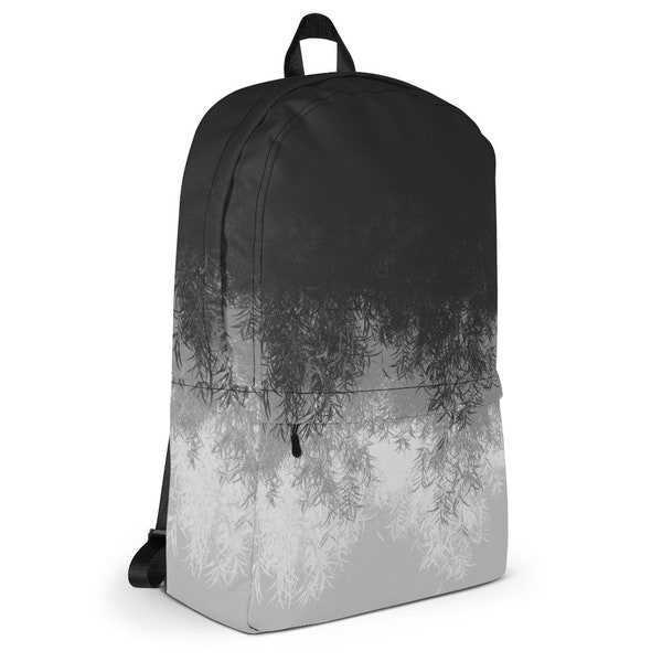 Waterproof Backpack, Laptop Pocket, Leaves of willow tree, Original art, all over print, silhouette nature wabi sabi kid teen girl boy black