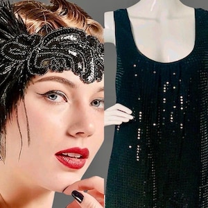 1920s Formal Dress in Black and Gold With Zig Zag Details 1920s Formal Dress in Black and Gold With Zig Zag Details