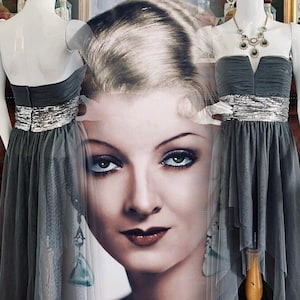 1920s Dress Flapper Silver Sequins Gatsby 1930s Hollywood Formal Evening Gown Prom BallGown