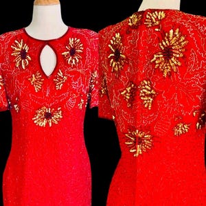 1920s Dress Flapper Dress Beaded Gatsby Dress 1920s Evening dress Red Silk Formal Dress Gown Vintage Prom Dress