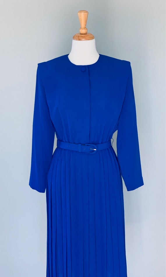 1980s dress Vintage 80s dress Blue dress 80s Plea… - image 4