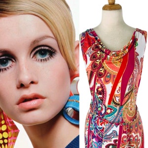 Mod Dress Mod Mini Dress 1960s Inspired Dress Twiggy Mini Dress Retro Dress Bold Opt Art Novelty Print