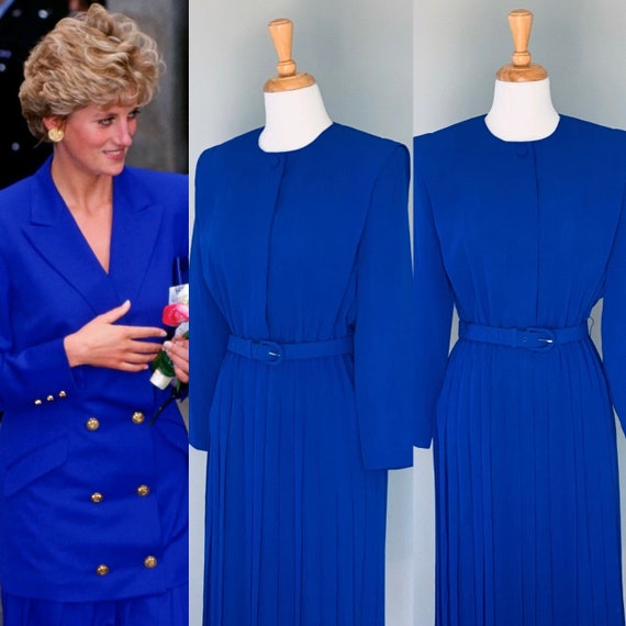 1980s dress Vintage 80s dress Blue dress 80s Plea… - image 1