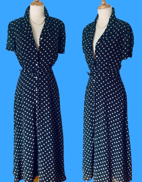 1980s Dress Vintage 80s Dress Black Maxi Polka Do… - image 7