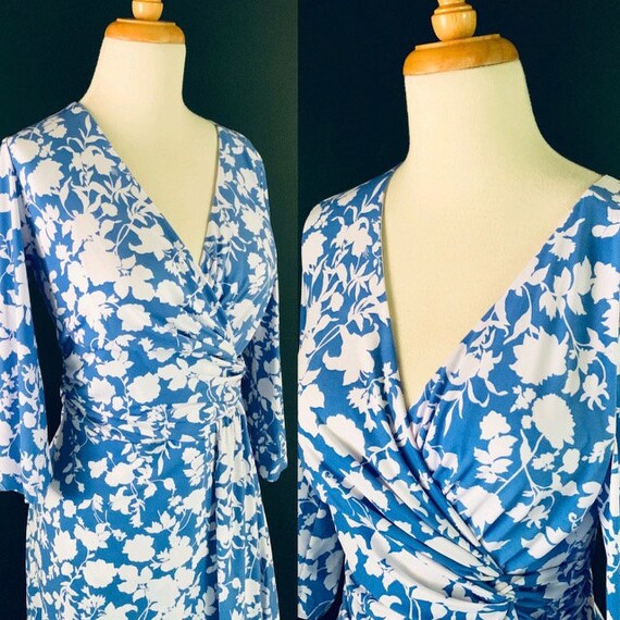 1980s dress Vintage 80s Blue Floral 80s does 40s W