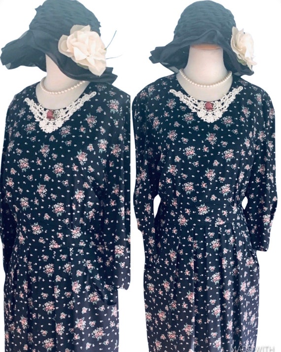 Gatsby dress Vintage Black Floral dress Downton A… - image 5