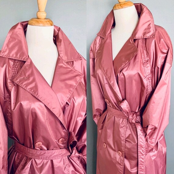 1980s coat Vintage 80s coat Hot Pink Trench Sz. M