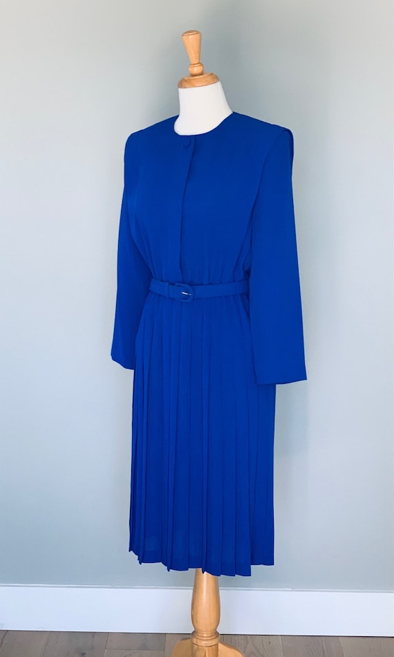 1980s dress Vintage 80s dress Blue dress 80s Plea… - image 7