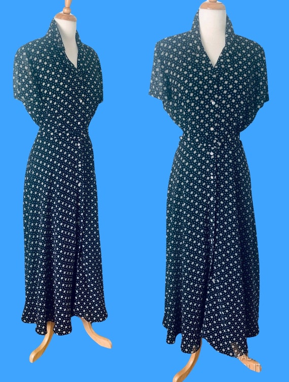 1980s Dress Vintage 80s Dress Black Maxi Polka Do… - image 10