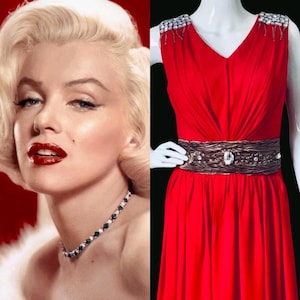 Dress Red Chiffon Large Old Hollywood 1930s Vintage Evening Gown Formal Grecian Goddess