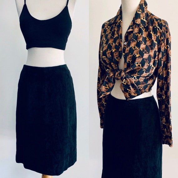 80s skirt Vintage skirt Black Suede skirt 1980s s