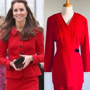Kate Middleton Dress Red Wool Princess Kate  1980s Party Dress Royal Fashion Catherine Dress