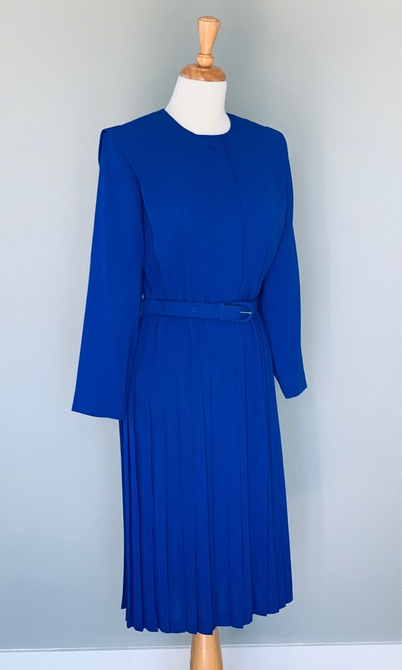 1980s dress Vintage 80s dress Blue dress 80s Plea… - image 5