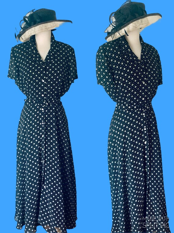 1980s Dress Vintage 80s Dress Black Maxi Polka Do… - image 6