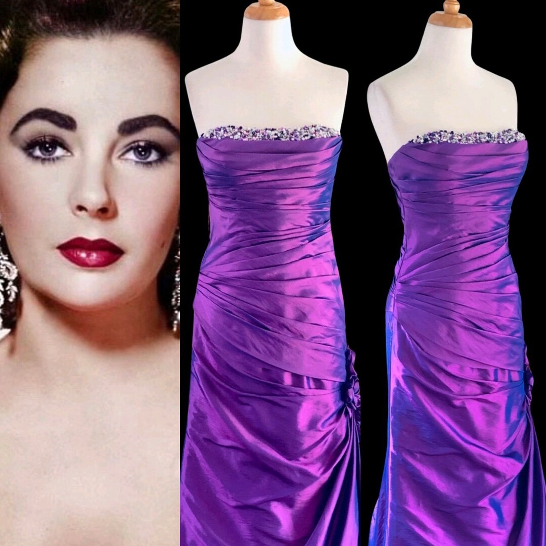 Purple Strapless A-Line Satin Vintage Long Party Dress Formal Evening Dress, DP4500