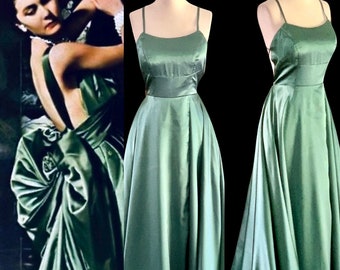 Vintage Evening Gown Green Liquid Satin Dress 1930s dress Old Hollywood Prom Dress Ball Gown