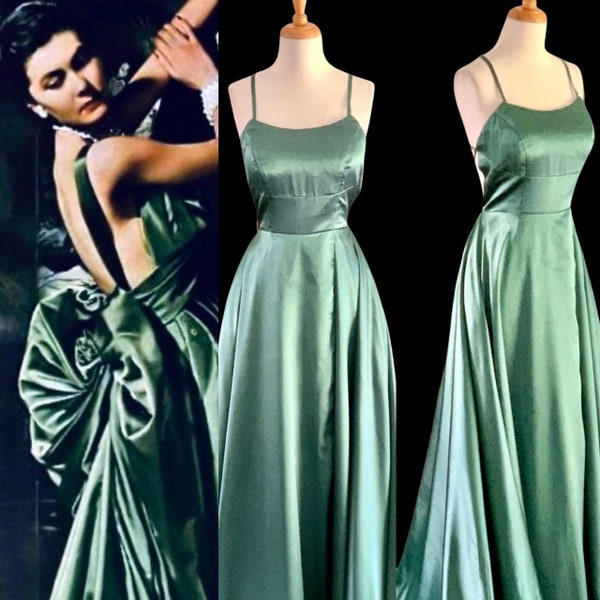 Vintage Evening Gown Green Liquid Satin Dress 1930s dress Old Hollywood Prom Dress Ball Gown