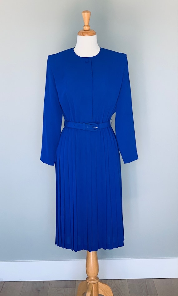 1980s dress Vintage 80s dress Blue dress 80s Plea… - image 2