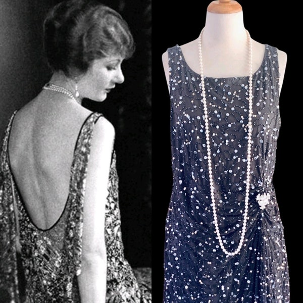 Vintage Dress 1920s Beaded Dress Sequins 20s Flapper Dress Evening Gown