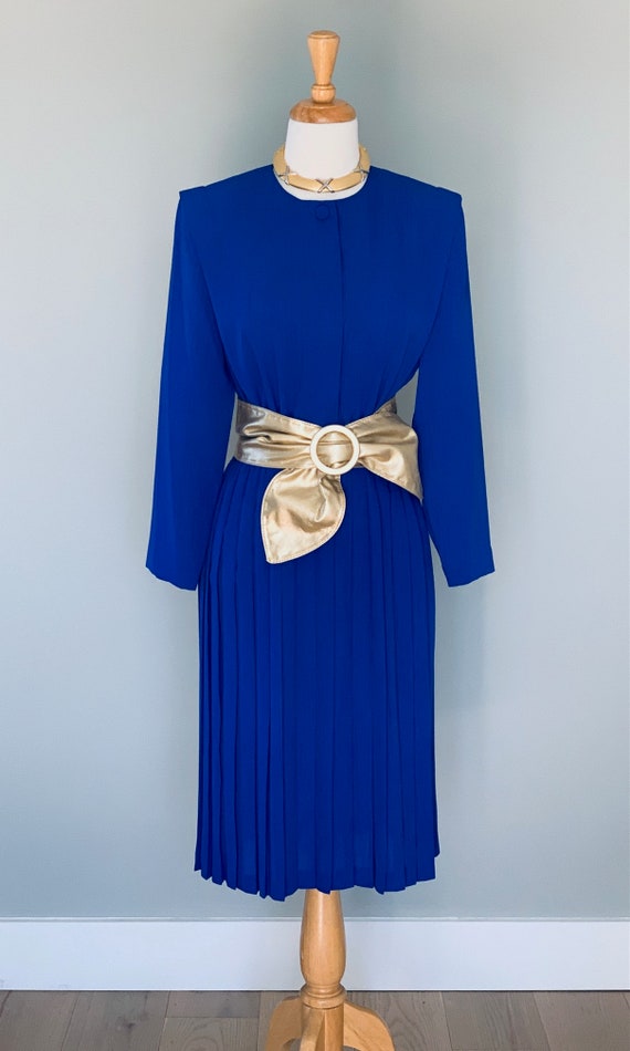 1980s dress Vintage 80s dress Blue dress 80s Plea… - image 6