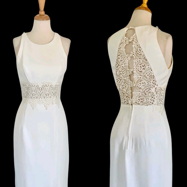 1980s Dress Vintage 80s Party dress White Lace Cocktail Wedding Dress