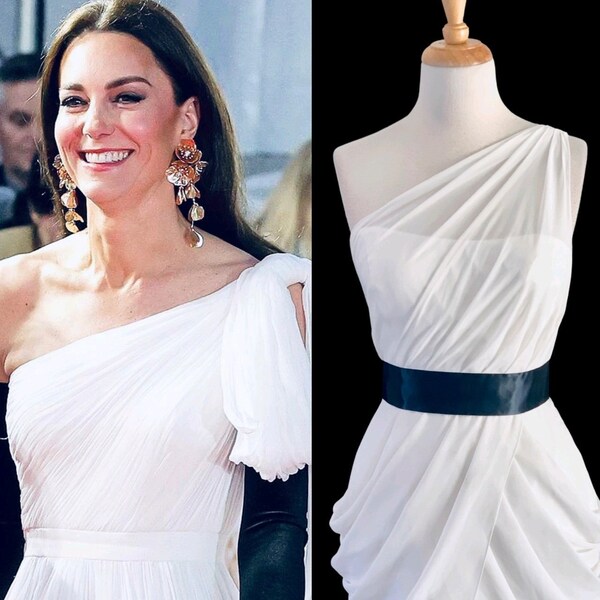 Vintage Evening Dress White Chiffon Kate Middleton dress Cocktail Party dress