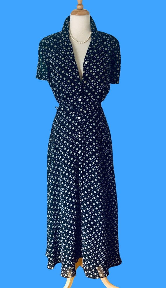 1980s Dress Vintage 80s Dress Black Maxi Polka Do… - image 9