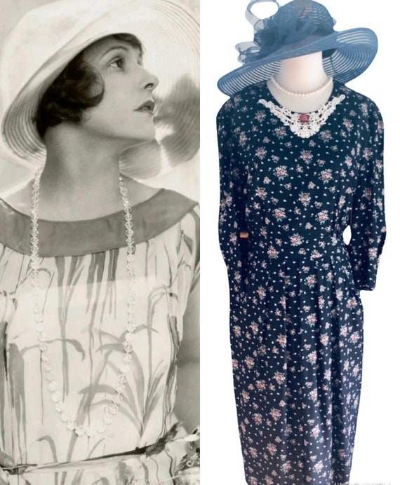 Gatsby dress Vintage Black Floral dress Downton A… - image 4