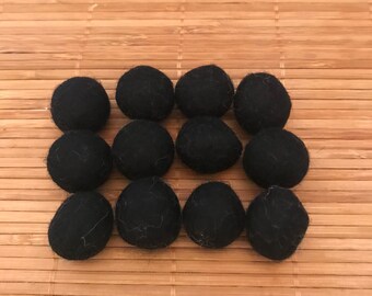Black Color Wool Balls Approximately 1 inch, Set of 12