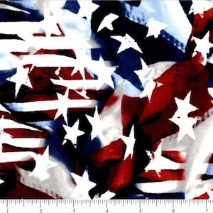 45" wide Blurred Waving Flags with White Stars Print 100% Cotton Fabric, Santee Print Works, Sold by the Yard