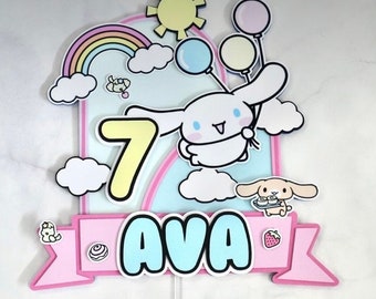 Topper na tort z postacią Cinnamorolla, tort urodzinowy, impreza, wszystkiego najlepszego z okazji urodzin, niestandardowy, spersonalizowany, Cinnamoroll