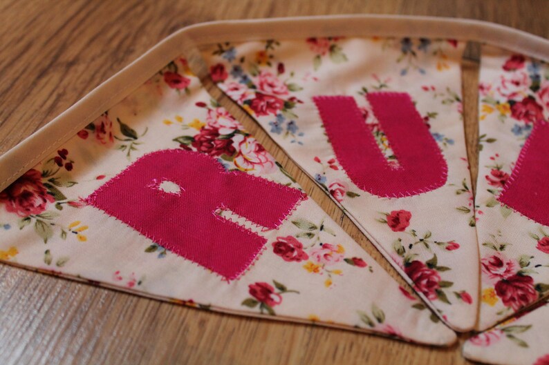 5 FLAGS PINK PERSONALISED BUNTING FLAGS ~ FABRIC LETTER BUNTING ~ BABY GIRL GIFT