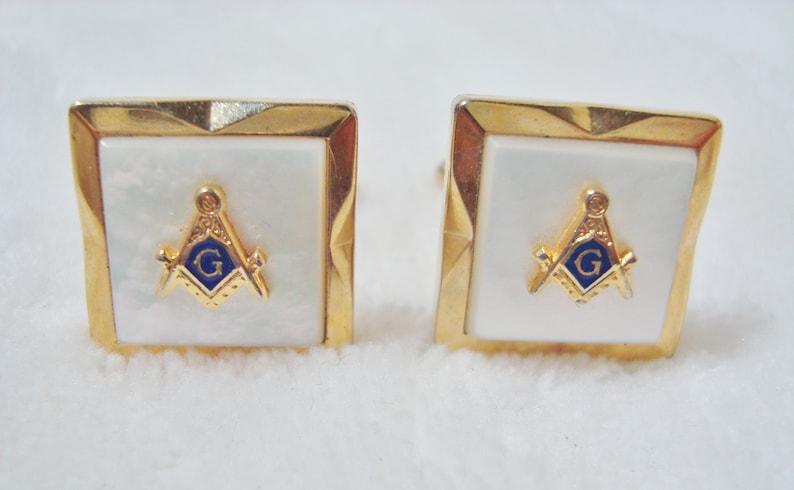 Vintage Mason Mother of Pearl Cufflinks Vintage Speidel MOP Masonic Cufflinks Free Shipping B34